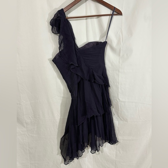 BCBGMAXAZRIA One-Shoulder Ruffle Chiffon Cocktail Dress purple Blue Size 8 - Picture 5 of 7